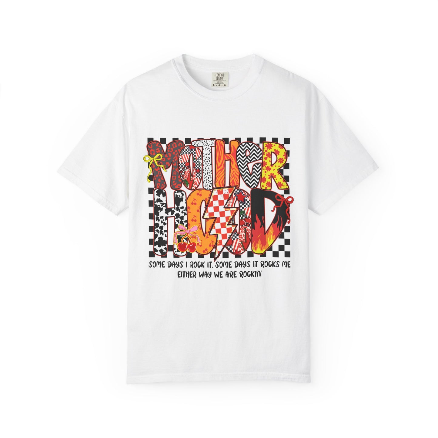 T-Shirt — 'Mother Hood' Retro Graphic Tee with Colorful Doodle Typography