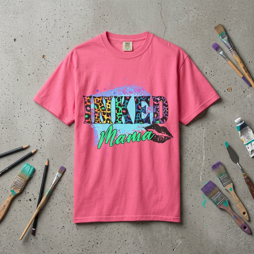 Inked Mama T‑Shirt — Colorful Leopard Print Tattoo Mom Tee
