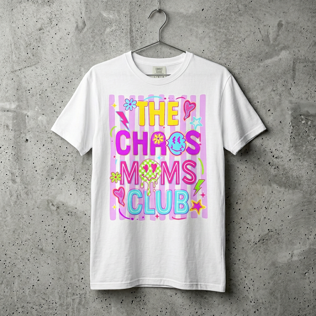 T‑Shirt — "The Chaos Moms Club" Colorful Graphic Tee for Fun, Playful Moms