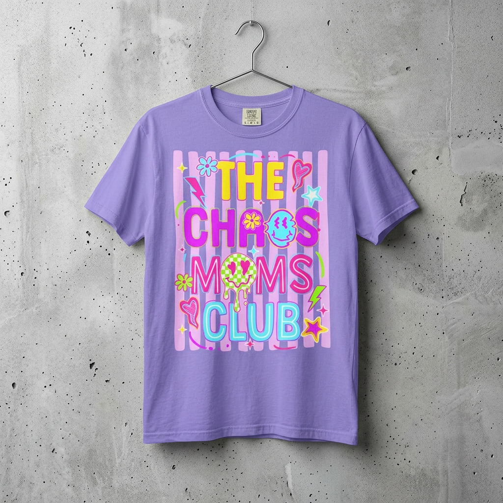 T‑Shirt — "The Chaos Moms Club" Colorful Graphic Tee for Fun, Playful Moms