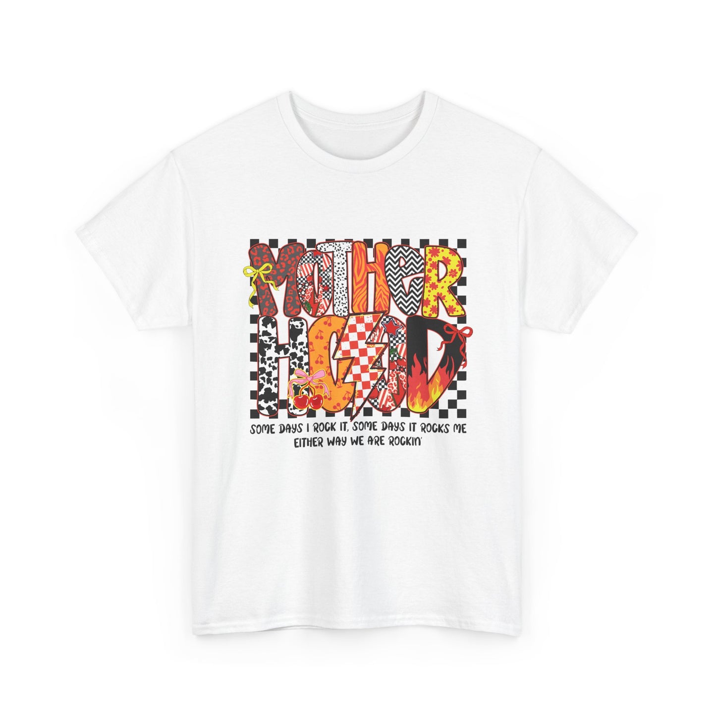 White 'MotherHood' Checkered/ Multi Patterned T‑Shirt