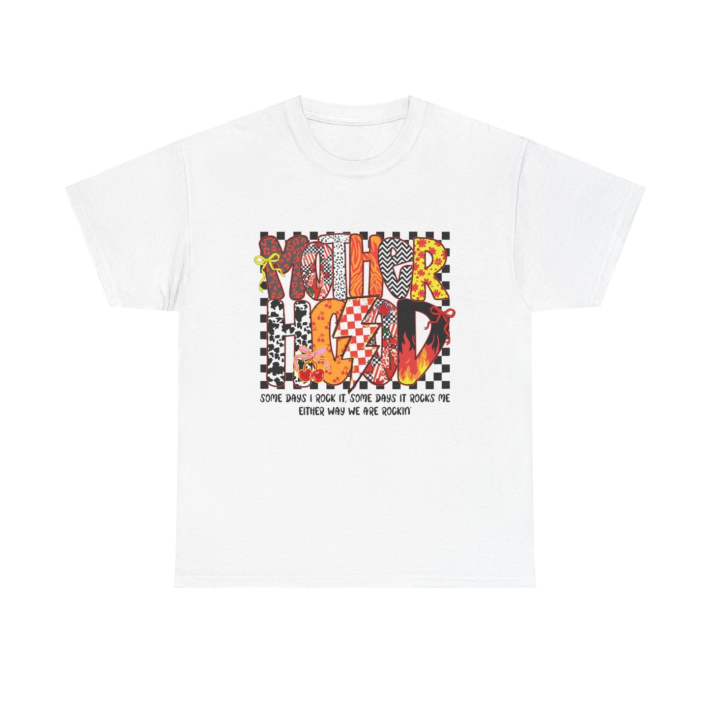 White 'MotherHood' Checkered/ Multi Patterned T‑Shirt